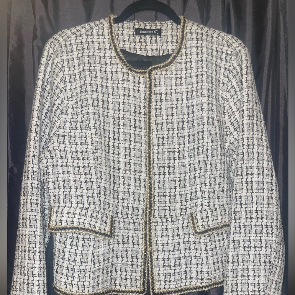 🎈Allegra K Black and White Tweed Blazer. NWT